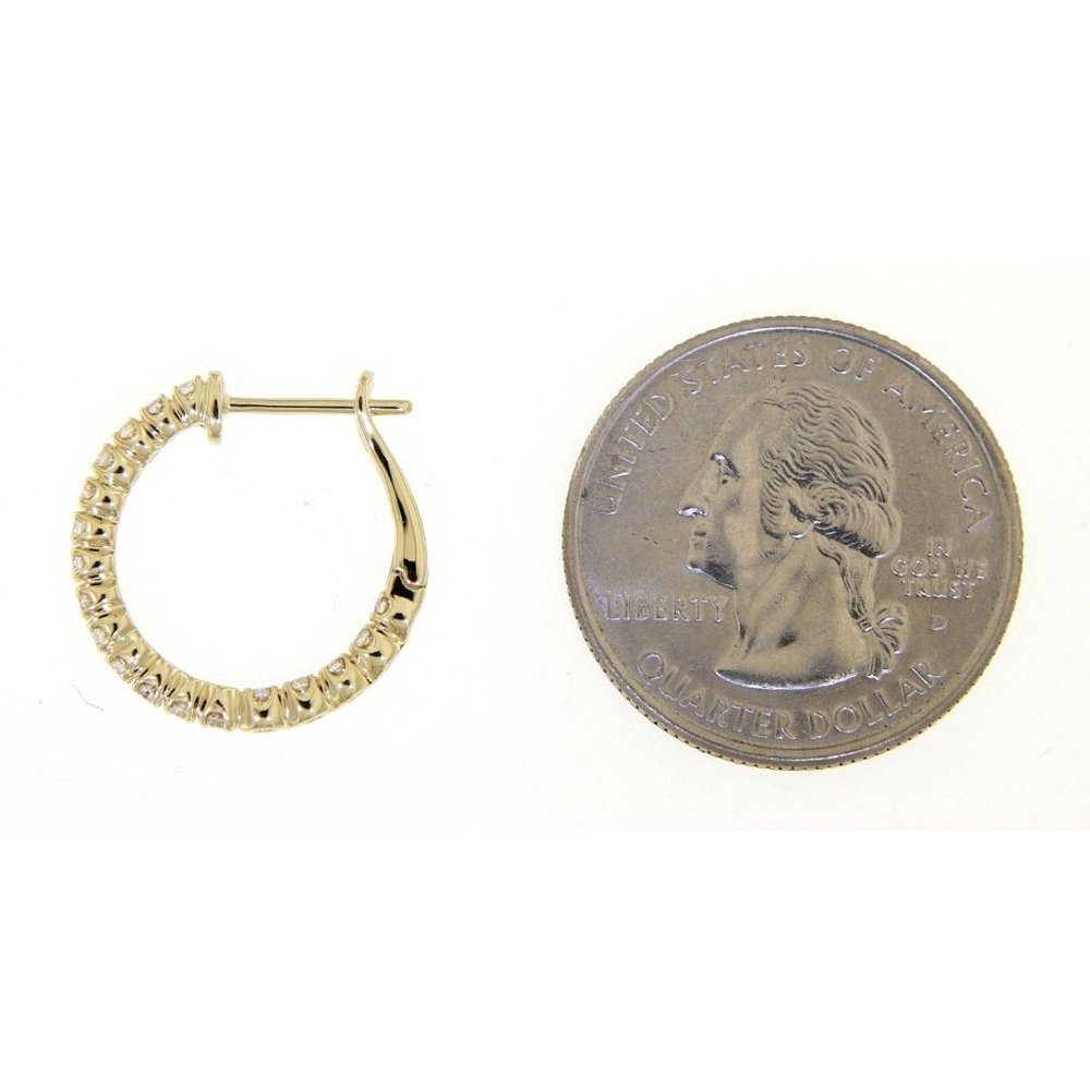 Inside Outside Diamond One Liner Fine Hoops Earrings Yellow Gold - Picture 3 of 6